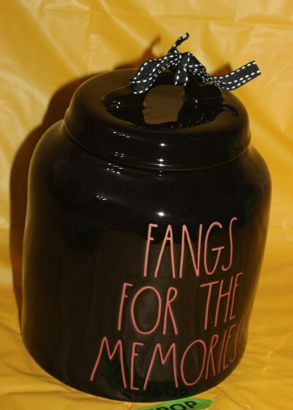Rae Dunn Fangs For The Memories Black Ceramic Storage Canister Artisan Halloween